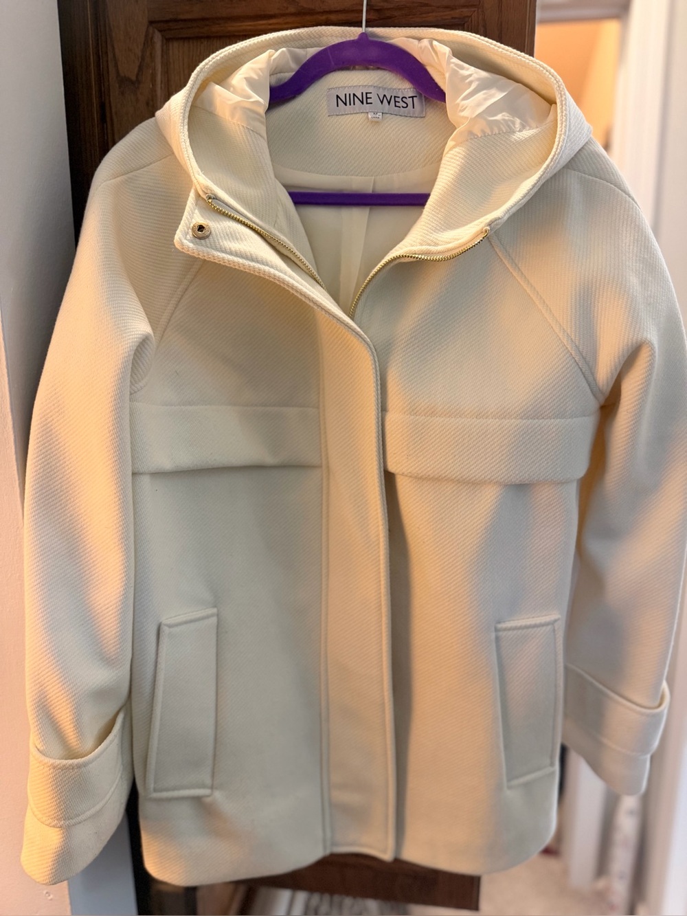 Nine West Cream Hooded Pea Coat